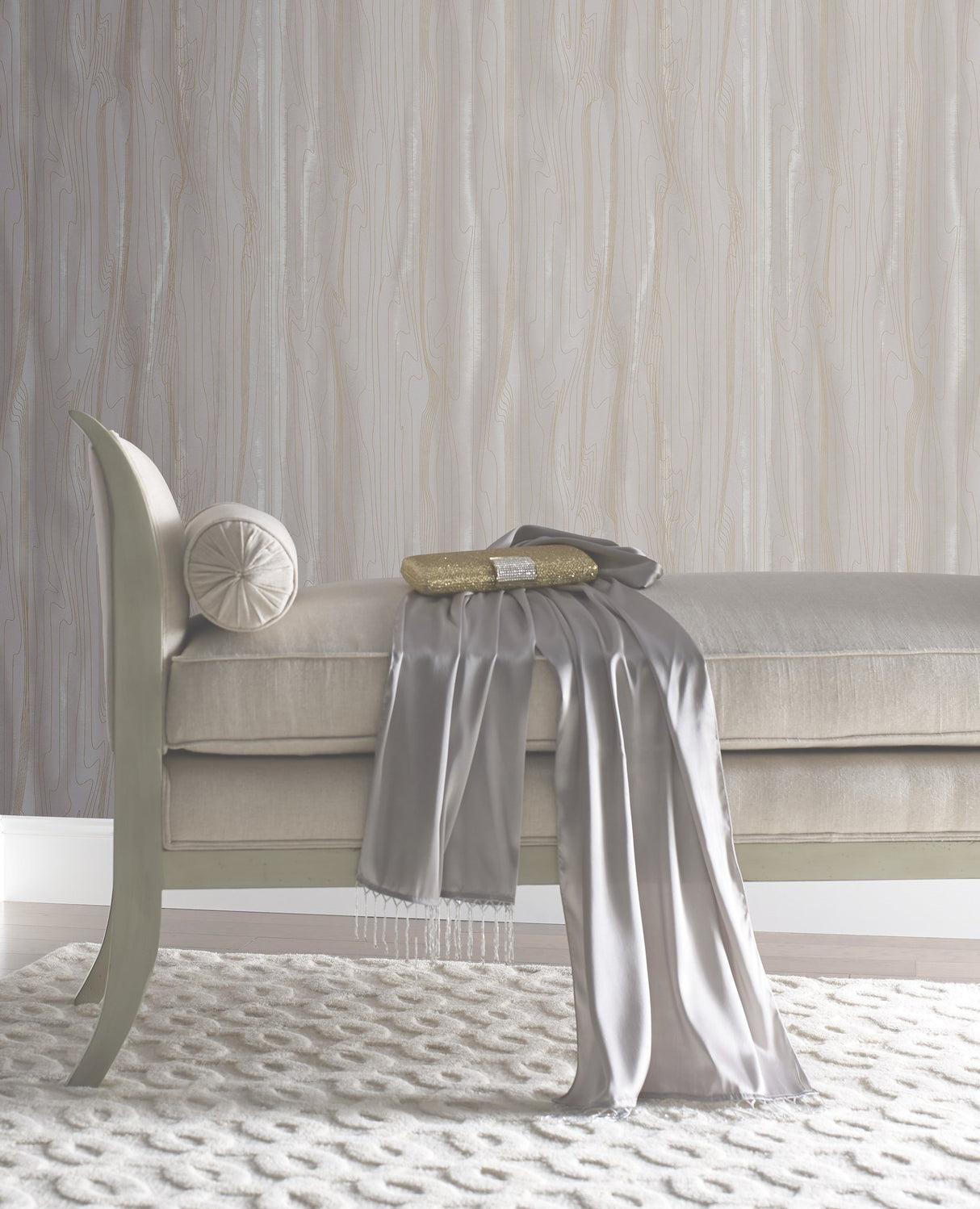 Fantasy Faux Bois Taupe & Gold Wallpaper with Metallic Woodgrain Motif - York DT5032