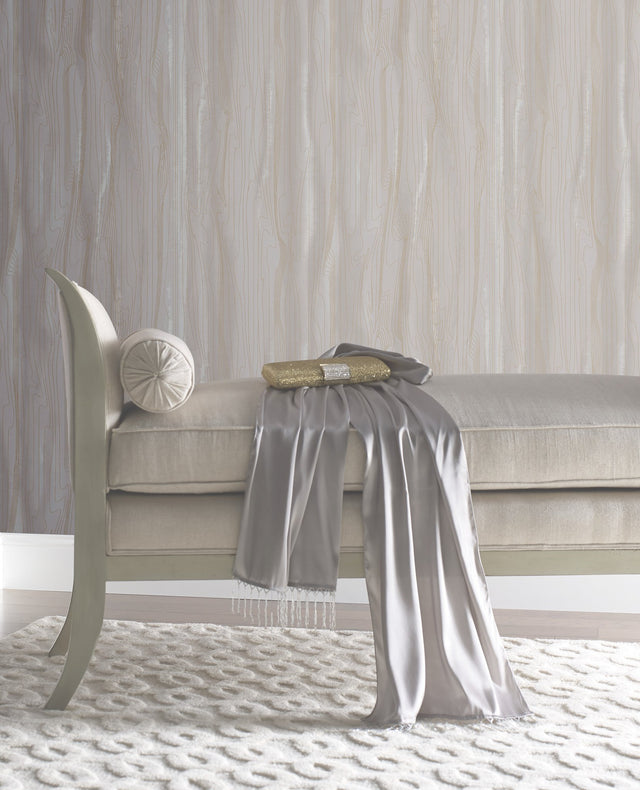 Fantasy Faux Bois Taupe & Gold Wallpaper with Metallic Woodgrain Motif - York DT5032