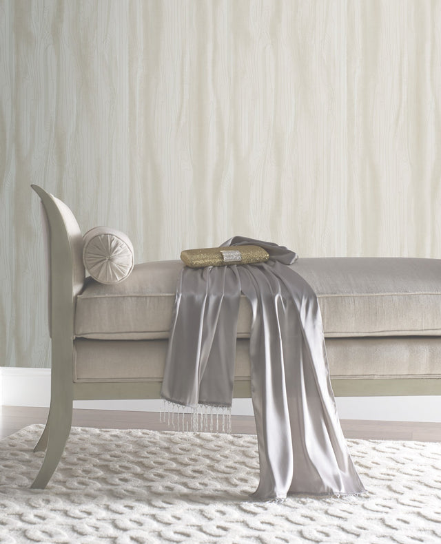 Fantasy Faux Bois White & Pearl Wallpaper with Metallic Woodgrain Motif - York DT5033