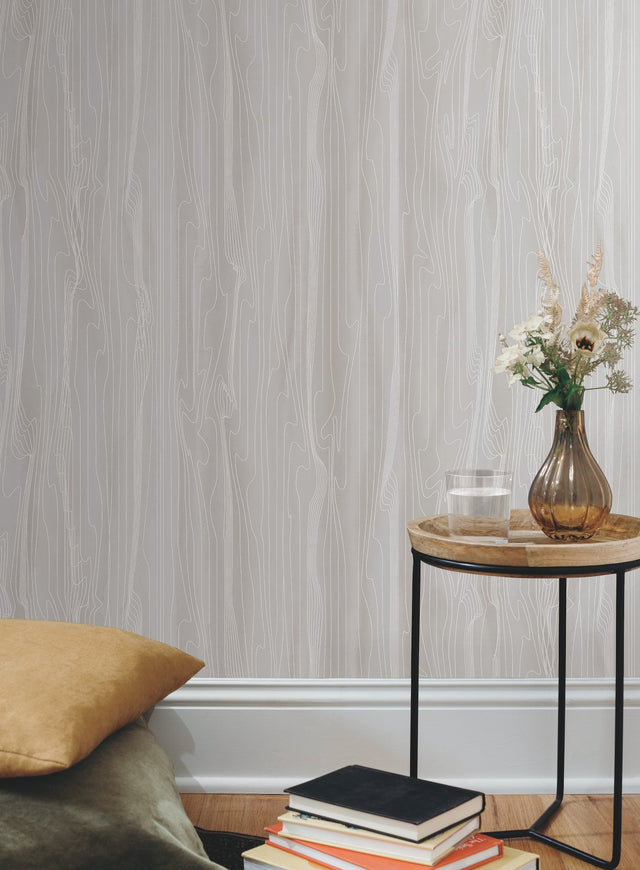 Fantasy Faux Bois Grey & White Wallpaper with Contemporary Woodgrain Motif - York DT5034