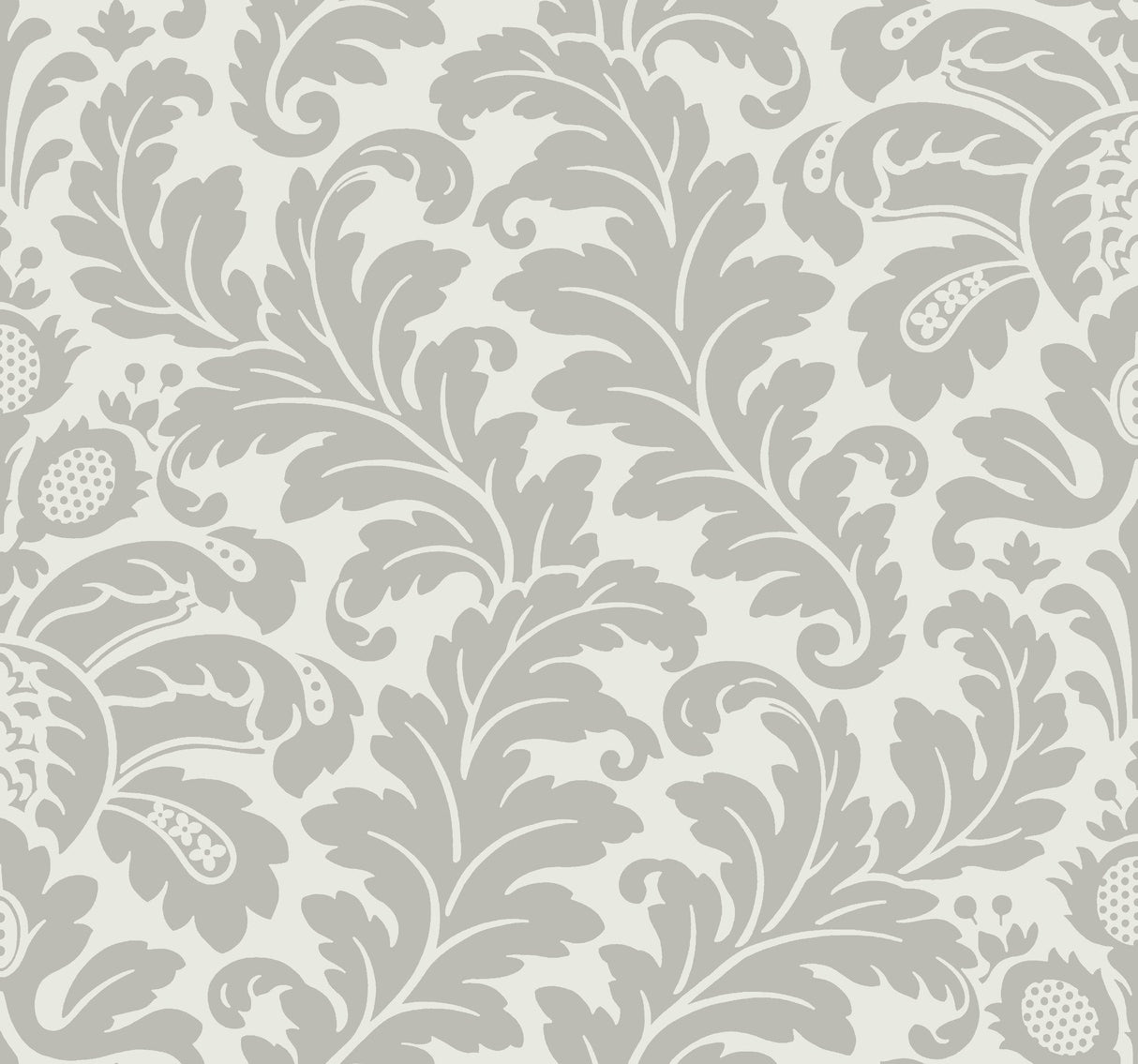 Modern Romance Grey Acanthus Leaf Damask Non Woven Wallpaper - York DT5041