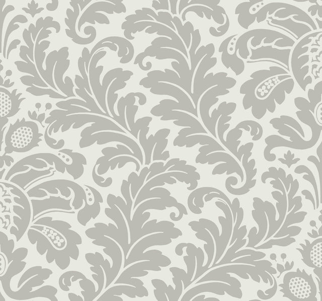 Modern Romance Grey Acanthus Leaf Damask Non Woven Wallpaper - York DT5041