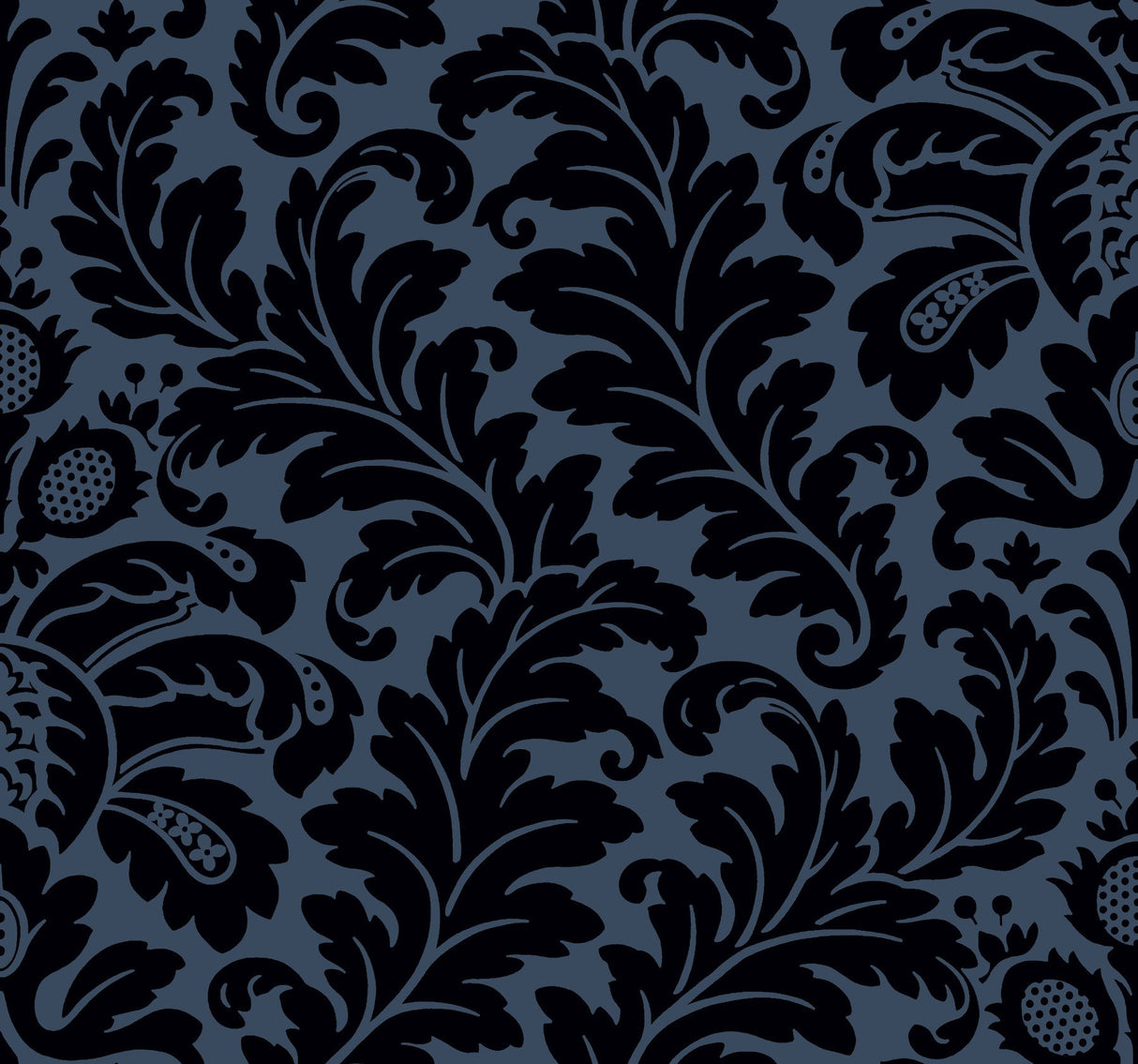 Modern Romance Navy Wallpaper with Botanical Acanthus Scroll Motif - York DT5042