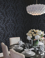 Modern Romance Navy Wallpaper with Botanical Acanthus Scroll Motif - York DT5042