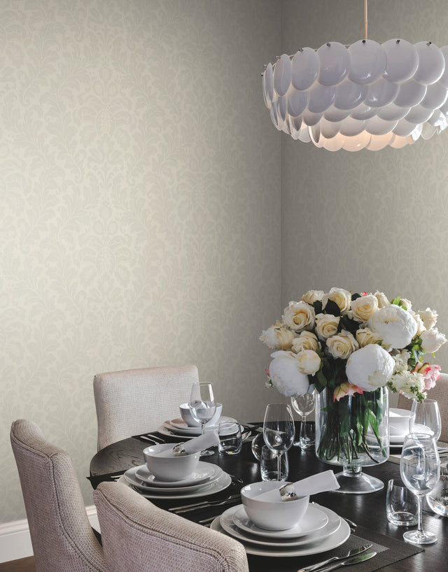 Modern Romance White Wallpaper with Botanical Acanthus Scroll Motif - York DT5043