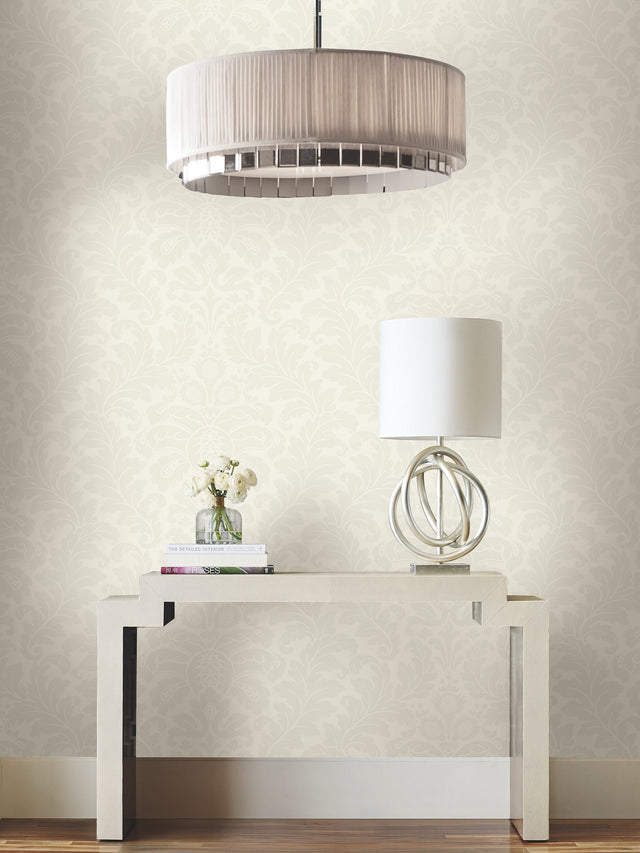 Modern Romance White Wallpaper with Botanical Acanthus Scroll Motif - York DT5043