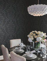 Modern Romance Black Wallpaper with Acanthus Botanical Scroll Motif, Non Woven Unpasted - York DT5044