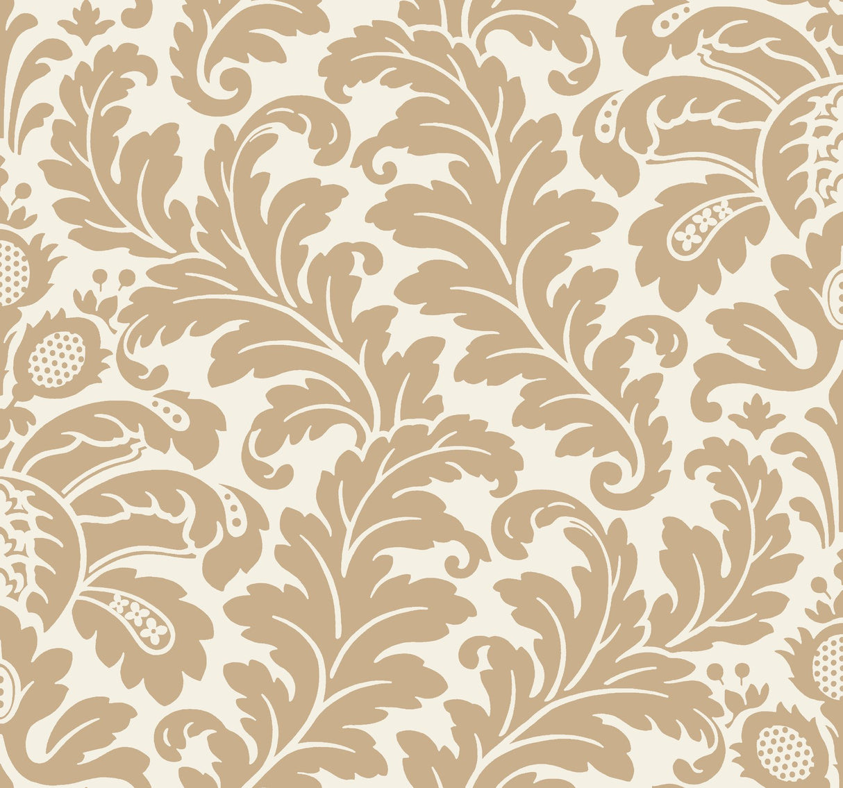 Modern Romance Gold Metallic Wallpaper with Botanical Acanthus Scrolls - York DT5045