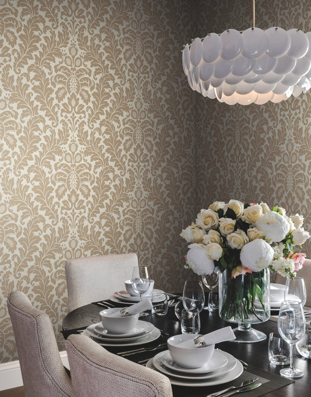 Modern Romance Gold Metallic Wallpaper with Botanical Acanthus Scrolls - York DT5045