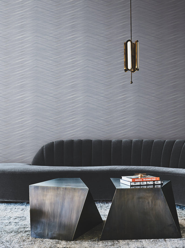 Glistening Chevron Smokey Blue Wallpaper with Metallic Geometric Chevron Pattern - York DT5051