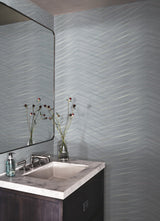 Glistening Chevron Smokey Blue Wallpaper with Metallic Geometric Chevron Pattern - York DT5051