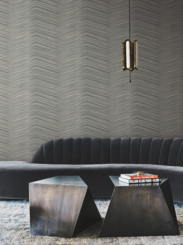 Glistening Chevron Charcoal Wallpaper with Metallic Geometric Chevron - York DT5052