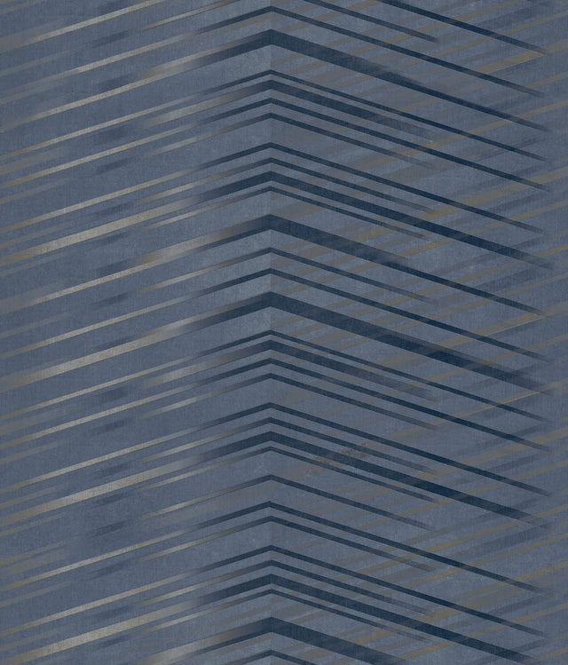 Glistening Chevron Navy Wallpaper with Metallic Geometric Chevron Pattern - York DT5053