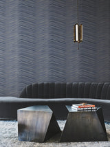Glistening Chevron Navy Wallpaper with Metallic Geometric Chevron Pattern - York DT5053