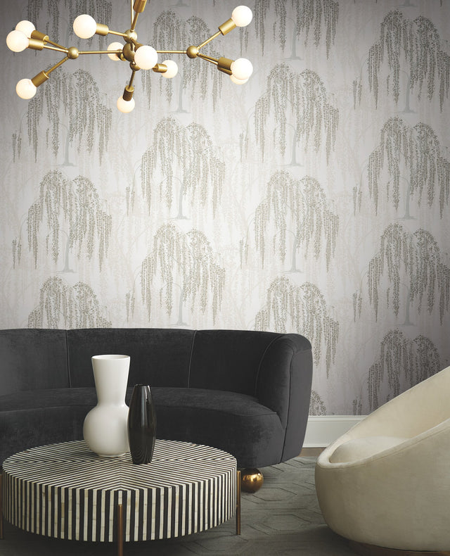 Willow Glow Neutral Wallpaper with Botanical Willow Tree Motif - York DT5061