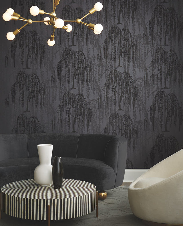 Willow Glow Grey Wallpaper with Botanical Willow Motif - York DT5062