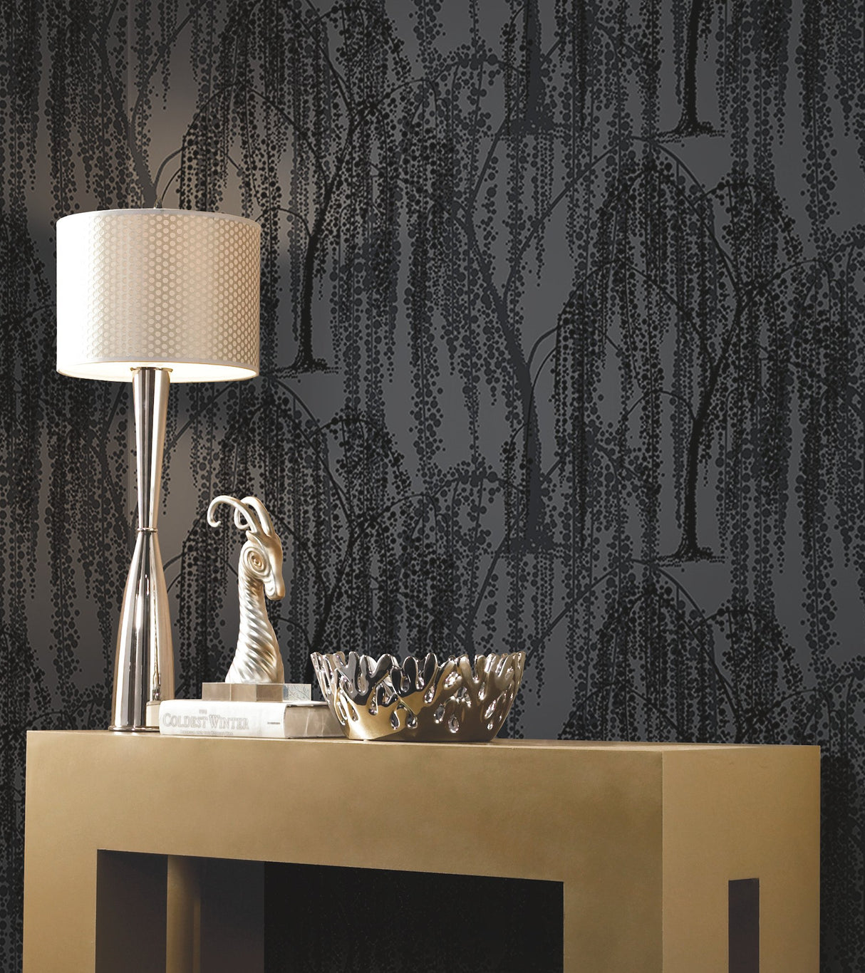 Willow Glow Grey Wallpaper with Botanical Willow Motif - York DT5062