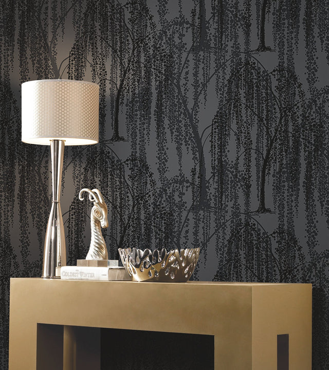 Willow Glow Grey Wallpaper with Botanical Willow Motif - York DT5062