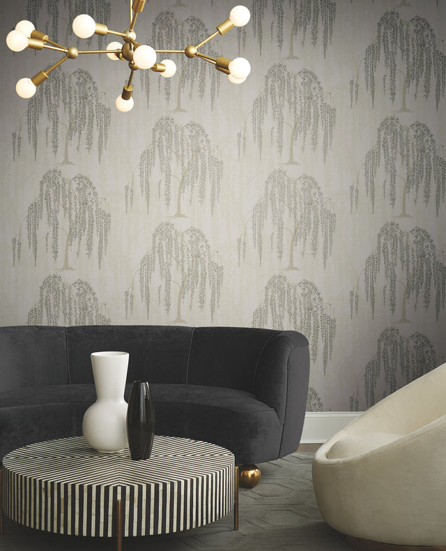 Willow Glow Light Taupe Wallpaper with Bohemian Willow Tree Motif - York DT5064