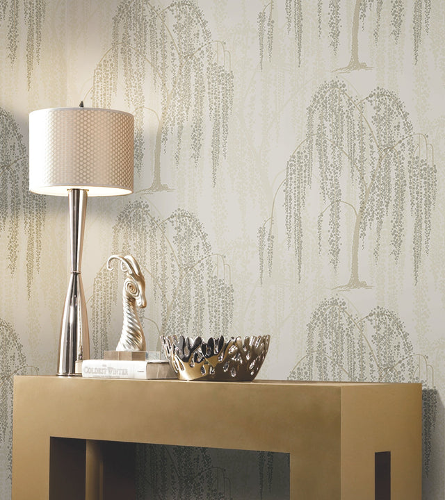 Willow Glow Light Taupe Wallpaper with Bohemian Willow Tree Motif - York DT5064