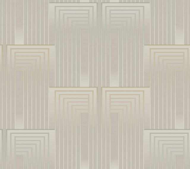 Vanishing Taupe & Pearl Wallpaper with Art Deco Geometric Rectangles - York DT5071