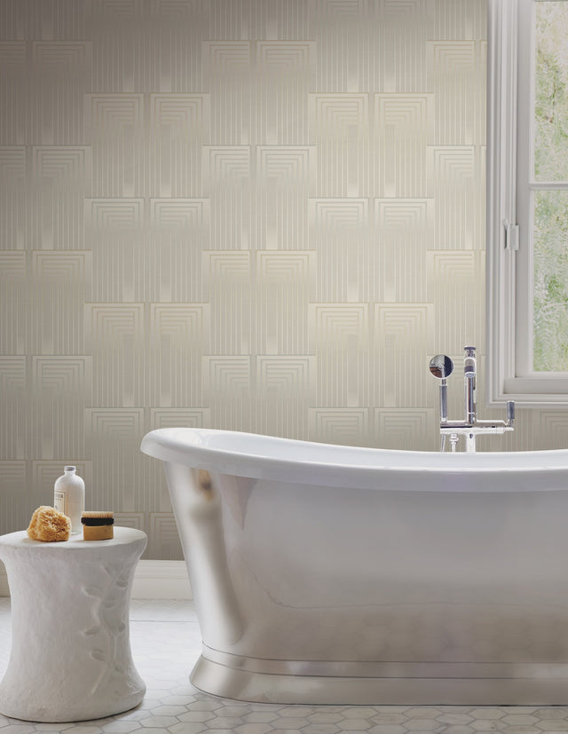 Vanishing Taupe & Pearl Wallpaper with Art Deco Geometric Rectangles - York DT5071