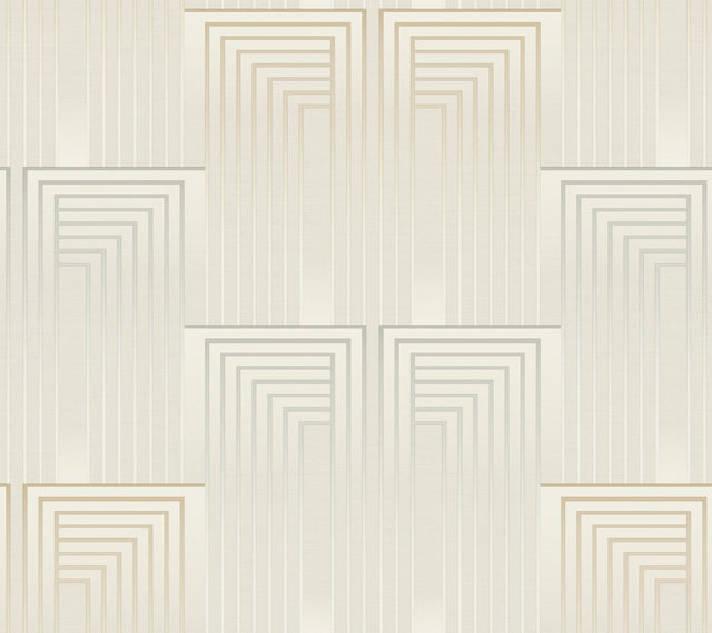 Vanishing Silver & Gold Wallpaper with Art Deco Geometric Rectangles - York DT5073
