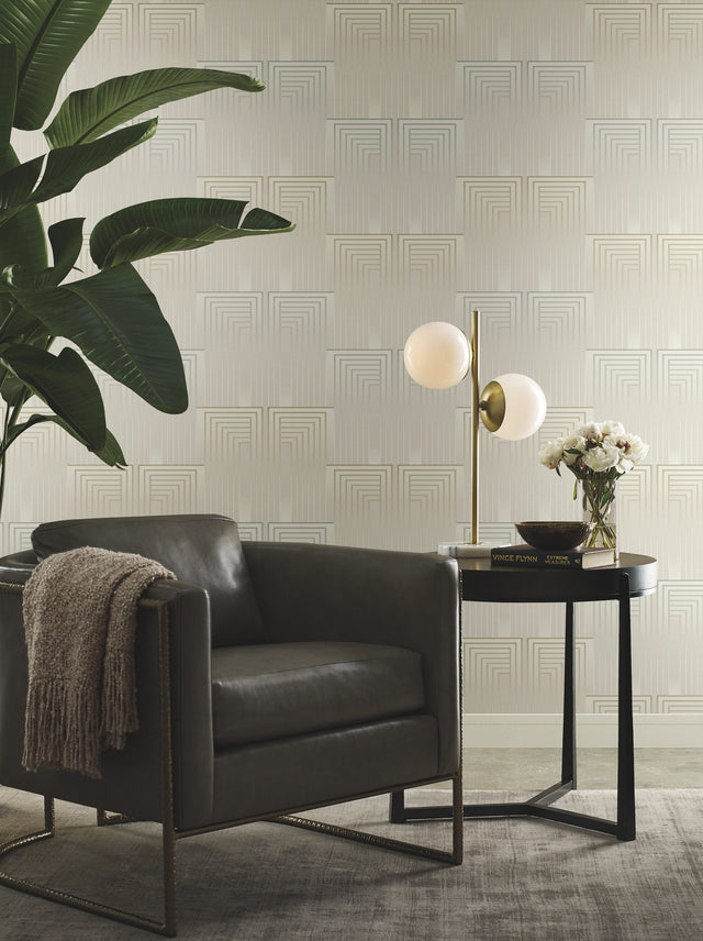 Vanishing Silver & Gold Wallpaper with Art Deco Geometric Rectangles - York DT5073