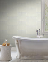 Vanishing Dusty Blue & Silver Geometric Wallpaper with Art Deco Linear Rectangles - York DT5074