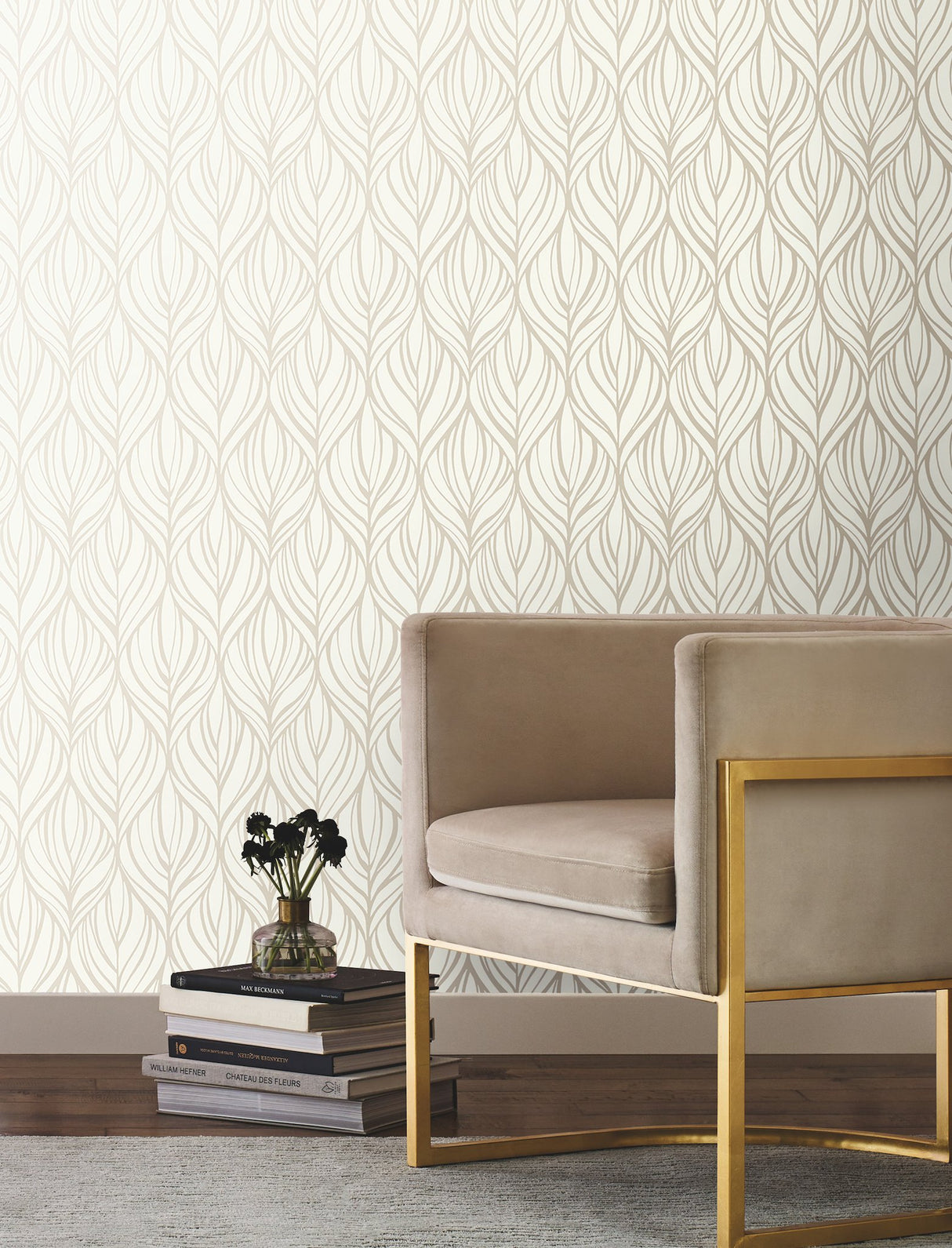 Palma White & Gold Wallpaper with Handcrafted Woodblock Leaf Motif - York DT5081