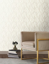 Palma White & Gold Wallpaper with Handcrafted Woodblock Leaf Motif - York DT5081