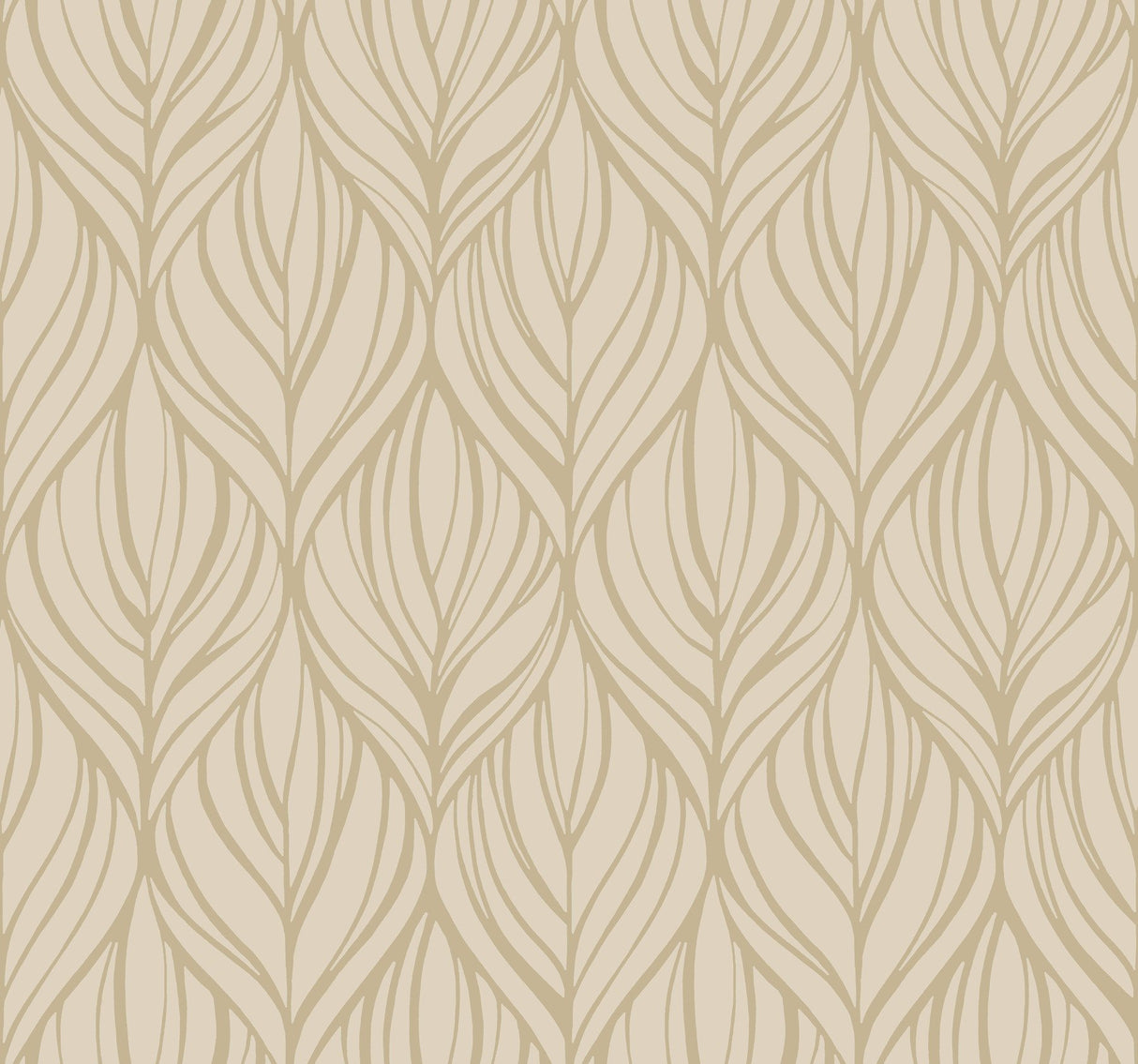 Palma Taupe & Silver Wallpaper with Botanical Woodblock Leaf Ogee - York DT5082