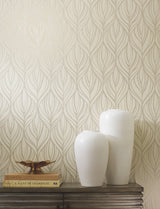 Palma Taupe & Silver Wallpaper with Botanical Woodblock Leaf Ogee - York DT5082