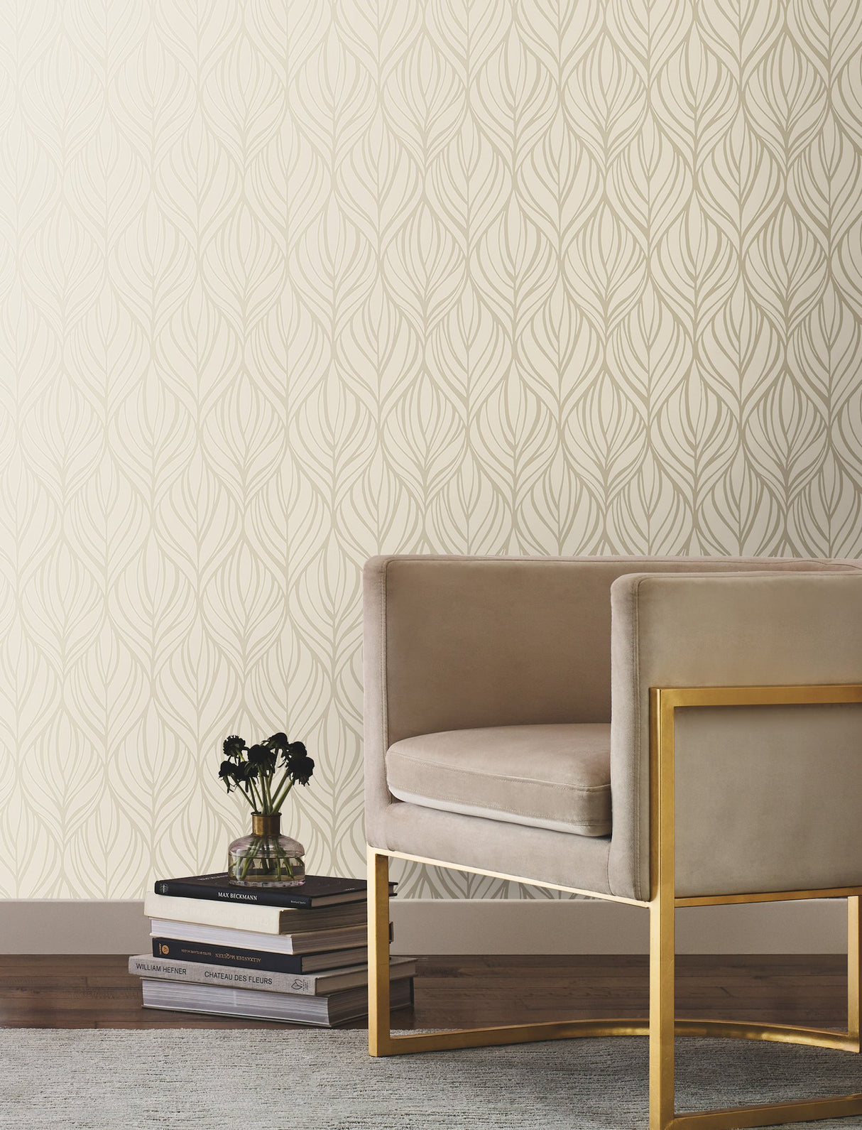 Palma Taupe & Silver Wallpaper with Botanical Woodblock Leaf Ogee - York DT5082