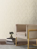 Palma Taupe & Silver Wallpaper with Botanical Woodblock Leaf Ogee - York DT5082