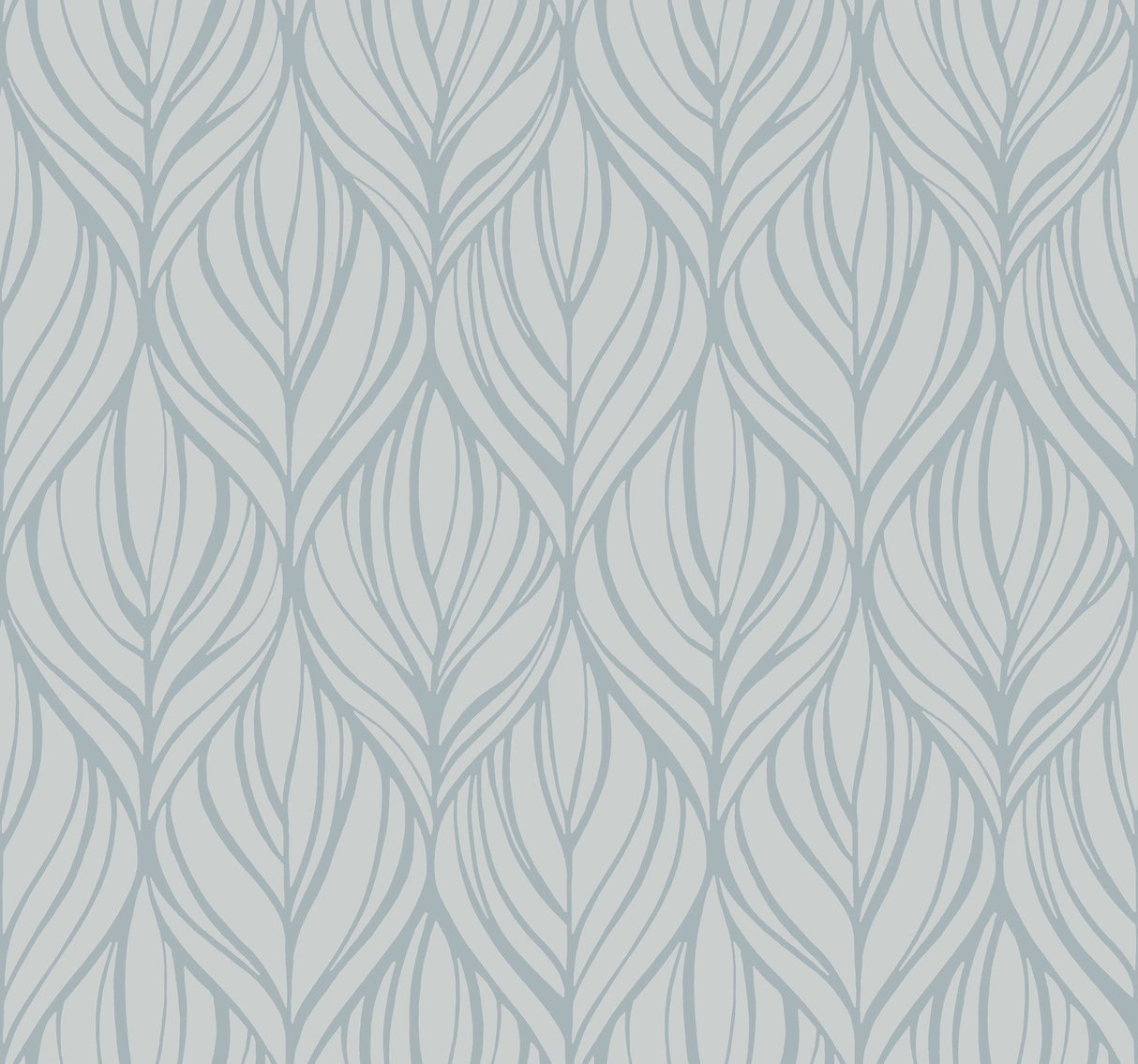 Palma Blue & Silver Wallpaper with Botanical Woodblock Leaf Motif - York DT5083