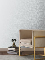 Palma Blue & Silver Wallpaper with Botanical Woodblock Leaf Motif - York DT5083