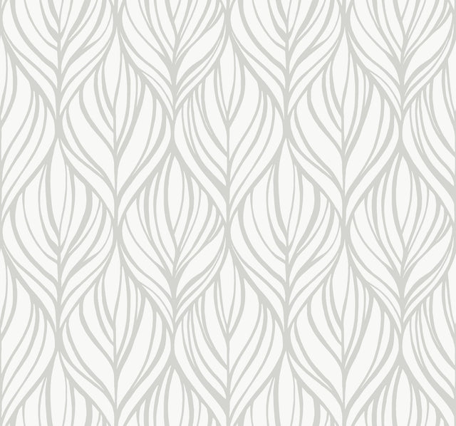 Palma White & Silver Wallpaper with Botanical Woodblock Leaf Motif - York DT5084