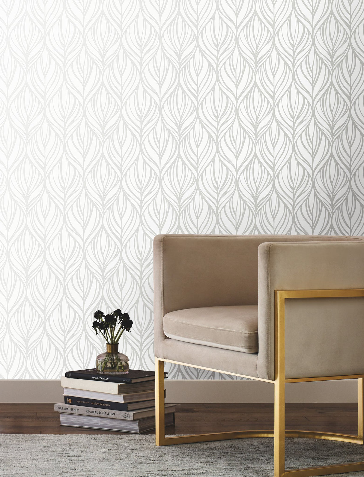 Palma White & Silver Wallpaper with Botanical Woodblock Leaf Motif - York DT5084