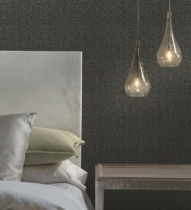 Dazzle Black Geometric Textured Wallpaper with Glass-Bead Shimmer - York DT5091