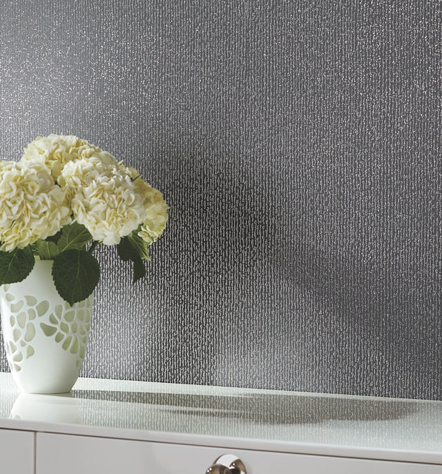 Dazzle Charcoal Textured Wallpaper with Sand and Glass Glitter Vertical Art Deco Shimmer - York DT5092