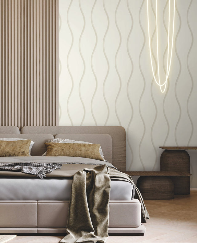 Unfurl Off White Wallpaper with Wavy Textured Motif - York DT5112