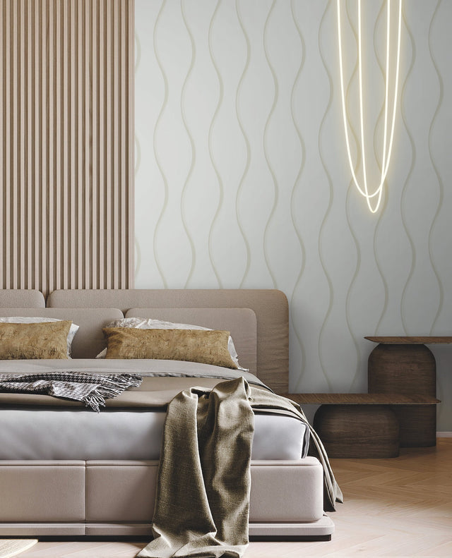 Unfurl Blue Wallpaper with Raised Prints Modern Wave Motif - York DT5113