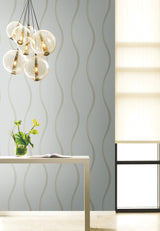 Unfurl Blue Wallpaper with Raised Prints Modern Wave Motif - York DT5113