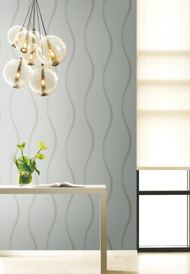 Unfurl Blue Wallpaper with Raised Prints Modern Wave Motif - York DT5113