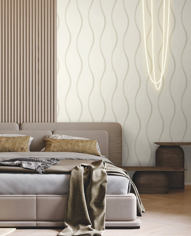 Unfurl White Wallpaper with Sculptural Wave Motif - York DT5114