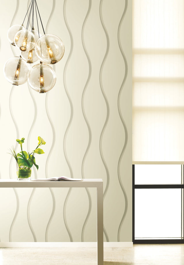 Unfurl White Wallpaper with Sculptural Wave Motif - York DT5114