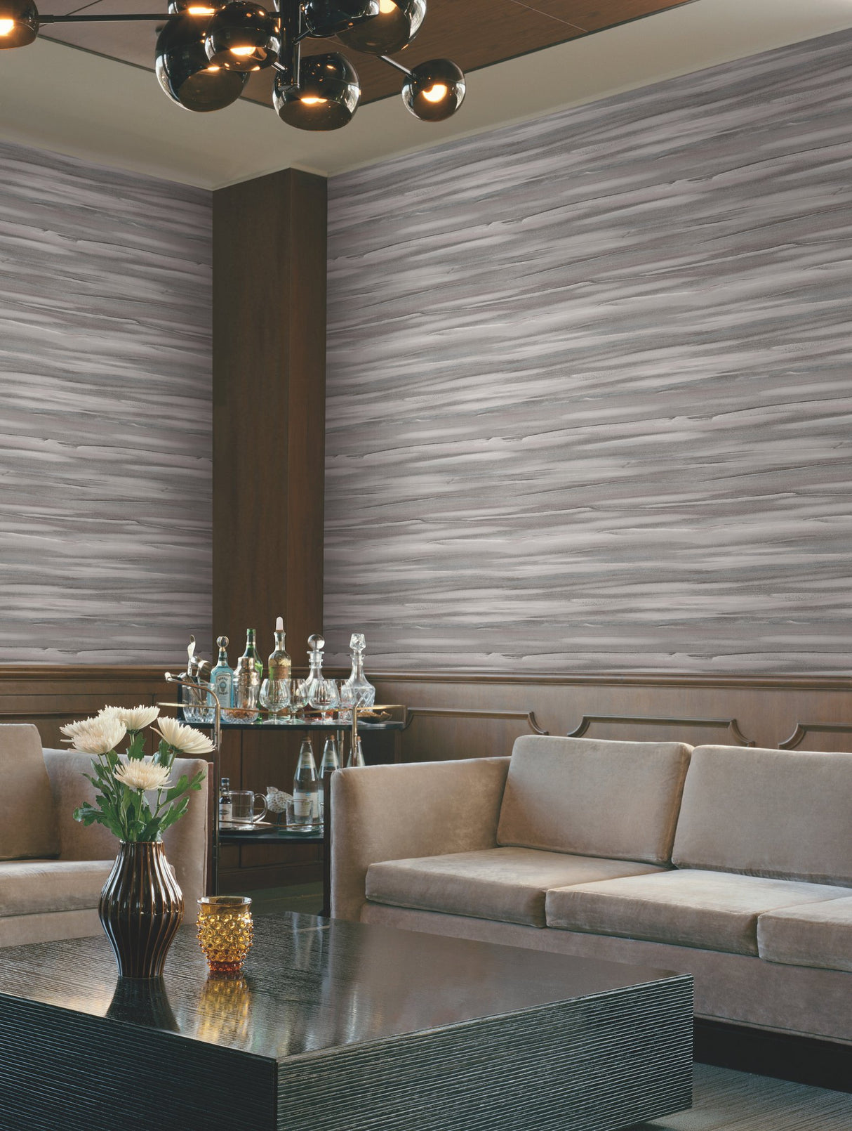 Sanctuary Dark Grey Wallpaper with Horizontal Watercolor Stripe Motif - York DT5121