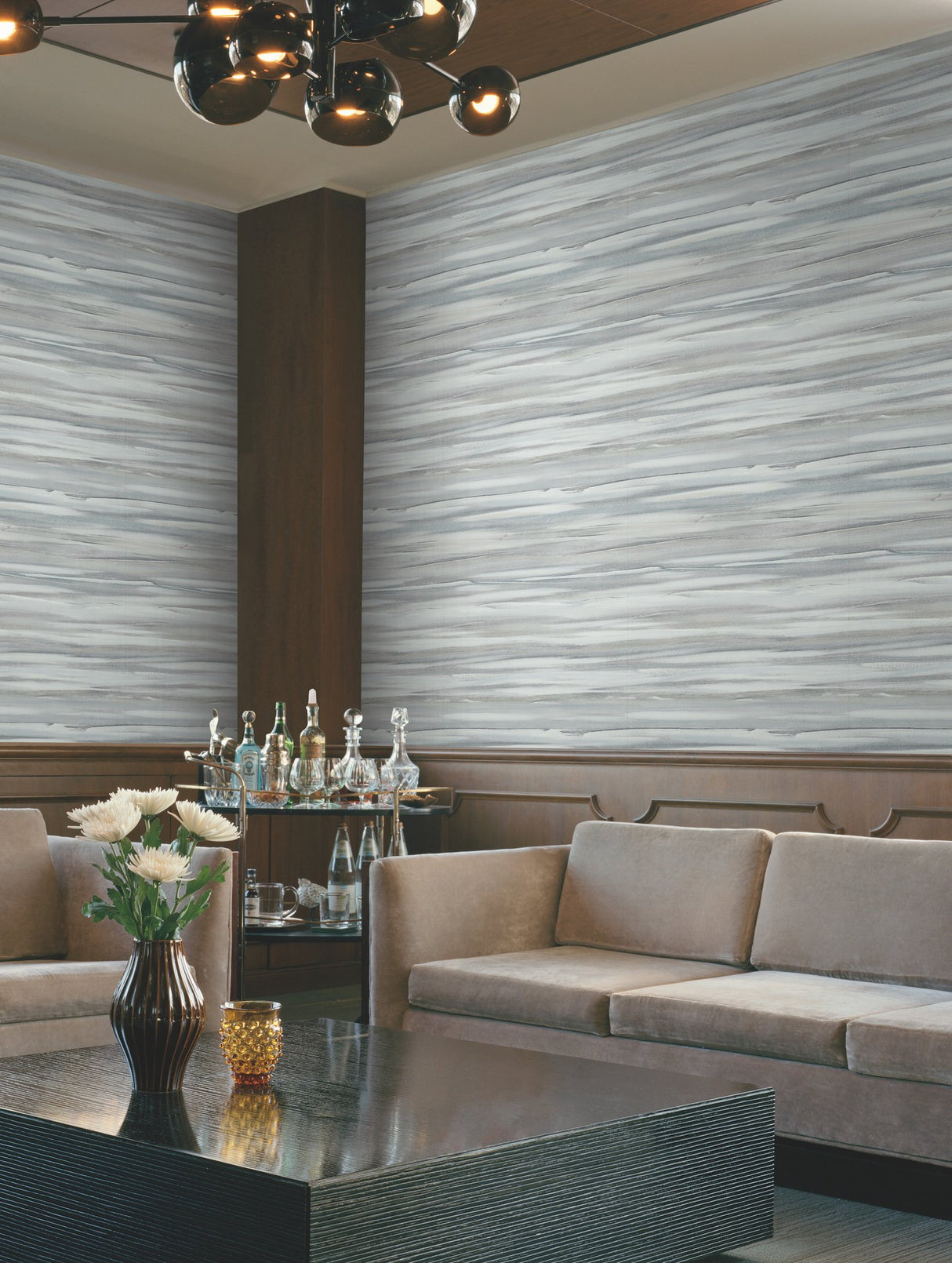 Sanctuary Smokey Blue Wallpaper with Horizontal Watercolor Stripe Motif - York DT5122