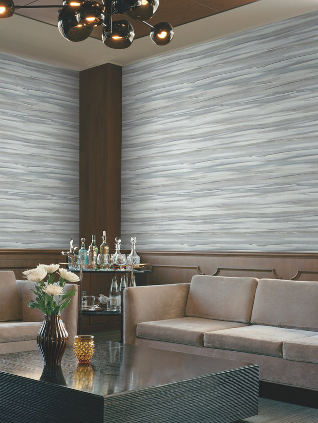 Sanctuary Smokey Blue Wallpaper with Horizontal Watercolor Stripe Motif - York DT5122